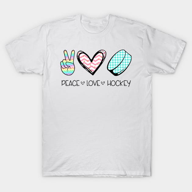 Peace Love Hockey Cute Design for Women Teen Girls T-Shirt by Welde2002